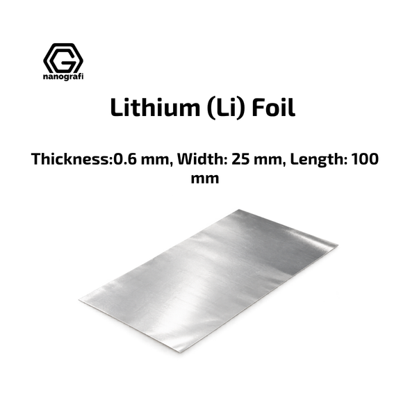 Lithium (Li) Foil Thickness:0.6 mm, Width: 25 mm, Length: 100 mm, Purity: 99.9%