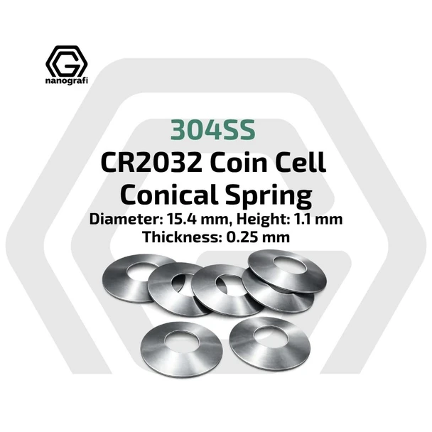 304SS Coin Cell Conical Spring for CR2032, Diameter: 15.4 mm, Height: 1.1 mm, Thickness: 0.25 mm (NG04CO08017)