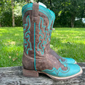 Roper Women's Shyla Square Toe Vintage Brown Leather and Teal Boot 09-021-7016-8587 BR