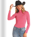 Rock & Roll Ladies Hot Pink Lurex Mock Neck Long Sleeve Top BW22T04478-HP