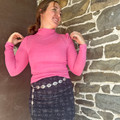 Rock & Roll Ladies Hot Pink Lurex Mock Neck Long Sleeve Top BW22T04478-HP