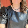 Ladies Plus Size Black Faux Leather Puff Sleeve Blouse T12402