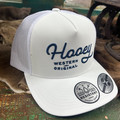 Hooey White Trucker Hat With Blue Stitching 2560T-WH