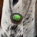 Faux Navajo Necklace with Green Rope Border Pendant