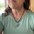 Faux Navajo Necklace and Earrings with Turquoise Silver Flower Charm