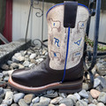 Roper Little Kid's Cattle Brands Oily Brown Leather Boot 09-018-7023-8810 BR