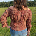 Savanna Jane Women's Rust Zuni Pattern Off Shoulder Cropped Blouse