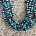Five Strand Turquoise & Faux Navajo Necklace & Earrings