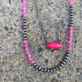 Double Strand Pink Faux Navajo Paperclip Chain Necklace