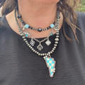 Faux Navajo Necklace with Blue Checker Lightning Bolt Charm