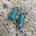 Rectangular Western Ball and Turquoise Stone Earrings