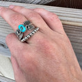 Navajo Feather Turquoise and Sterling Silver Adjustable Ring