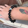 10mm Sterling Silver Pearl & Black Onyx Beaded Bracelet N-BRA2