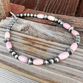 Sterling Silver Pearl & Pink Opal Beaded Bracelet