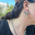 Faux Navajo Pearl And White Bow Earrings