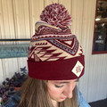 STS Ranch Red Aztec Pom Beanie