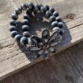 Faux Navajo and White Buffalo Flower Concho Stretch Bracelet