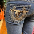 Rock & Roll Girl's Dark Vintage Steer & Horseshoe Embroidered Bootcut Jeans BG4MD07398