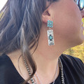 Turquoise Tile Post and Etched Dangle Earrings