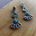 Turquoise and Rhinestone Concho Post & Dangle Earrings