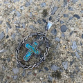 Barbed Wire Hoop and Turquoise Cross Necklace