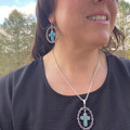 Barbed Wire Hoop and Turquoise Cross Necklace