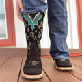 Tin Haul Women's Black Suede and Turquoise Embroidered Horse Square Toe Boot