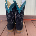 Tin Haul Women's Black Suede and Turquoise Embroidered Horse Square Toe Boot