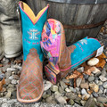 Tin Haul Big Kids Twister Turquoise and Pink Square Toe Boots 14-119-0101-5105-BR