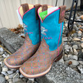 Tin Haul Big Kids Twister Turquoise and Pink Square Toe Boots 14-119-0101-5105-BR