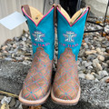 Tin Haul Little Kid's Twister Turquoise and Pink Square Toe Boot 14-018-0101-5105 BR