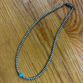 14" 3mm Sterling Silver Pearl & Turquoise Focal Bead Choker
