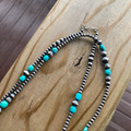 60" Graduated Sterling Silver Pearl & Kingman Turquoise Stone Necklace