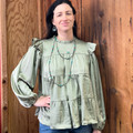 Sage Tiered Ruffle Sleeve Blouse