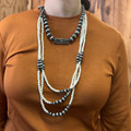 Long Triple Strand Graduated Faux Navajo Pearl & White Howlite Necklace