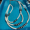 Long Triple Strand Graduated Faux Navajo Pearl & White Howlite Necklace