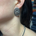 Silver Flower Concho Oval Post Earrings