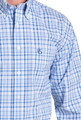 Panhandle Men's Blue Plaid Long Sleeve Button Down Shirt SMB2S07400
