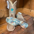 Tin Haul Women's Scroll Work Floral Sole Square Toe Boot