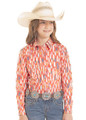 Panhandle Girl's Coral Feather Long Sleeve Snap Shirt