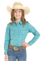 Panhandle Girl's Turquoise Long Sleeve Two Pocket Snap Shirt