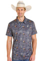 Rock & Roll Men's Space Cowboy Printed Charcoal Polo Shirt BM51T08349