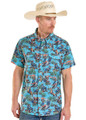 Rock & Roll Men's Turquoise Hang Ten Cowboy Tek Western Short Sleeve Snap Shirt BMN3S08398