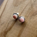 Navajo Handmade Pink Conch Earrings - Esther White