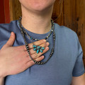 Faux Navajo and Turquoise Blossom Triple Strand Layered Necklace