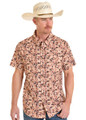 Rock & Roll Men's Camel Camo Printed Tek Short Sleeve Snap Shirt BMN3S08394