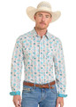 Panhandle Men's Turquoise Aztec Paisley Long Sleeve Snap Shirt