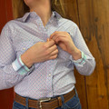 Panhandle Ladies Pink Tile Print Long Sleeve Snap Shirt