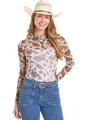 Rock & Roll Ladies Brown Cow Print Mesh Top BW22T08088