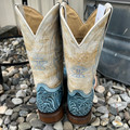 Tin Haul Women's Blue and Cream Charmcut Floral Boot